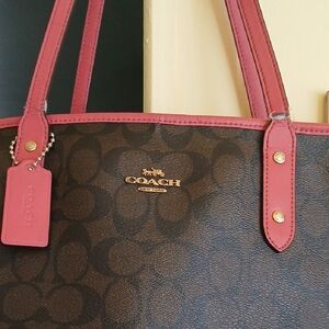Coach Signature Tote with Pink Accents